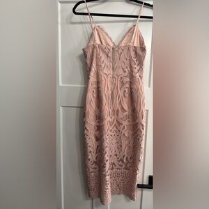 Bardot Blush Pink Embroidered Lace Midi Dress